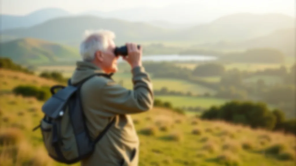 Senior with binoculars observing bird life