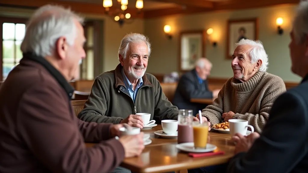 Cozy café scene with hikers enjoying tea